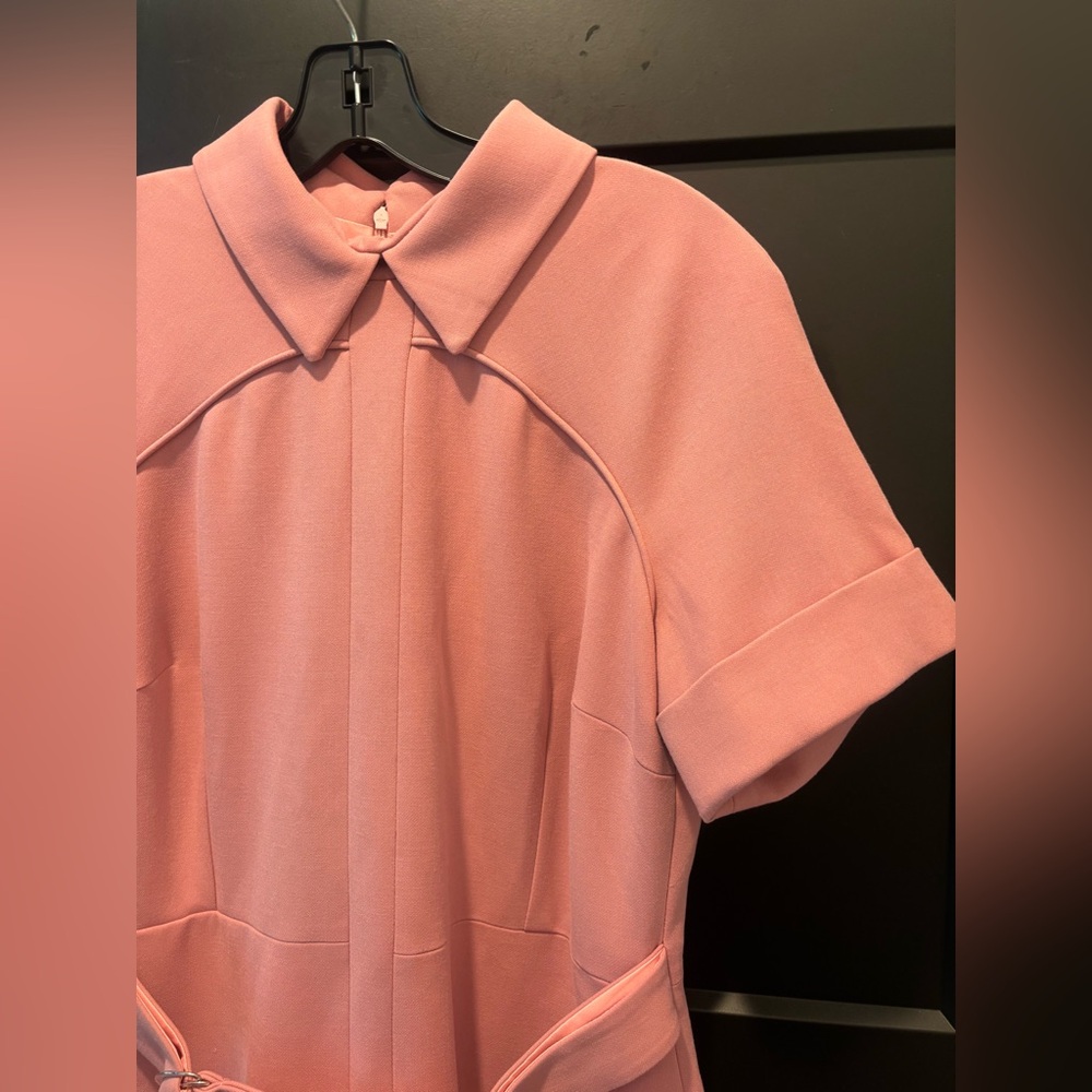 KAREN MILLEN Compact Stretch Tab Detail Full Skirted Midi Dress Dusty Pink NWT - Picture 8 of 15